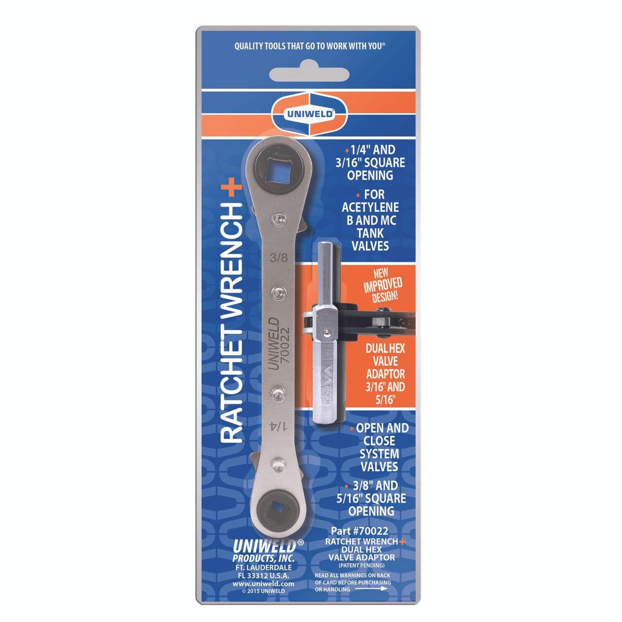 Uniweld 70022 Reversible Refrigeration Ratchet Wrench + Hex