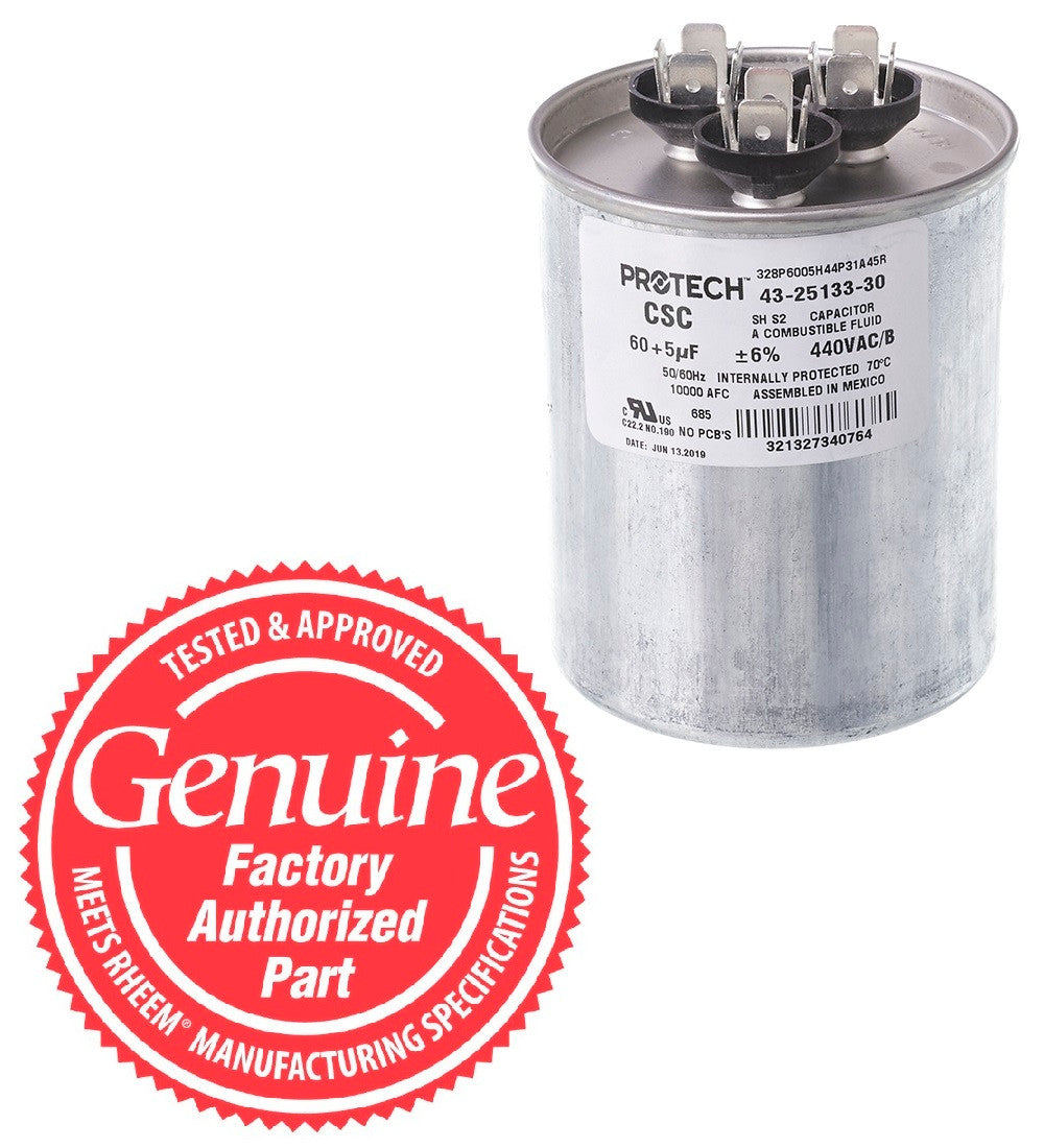 Rheem 43-25133-30 Dual Round Capacitor 60 + 5 MFD x 440V