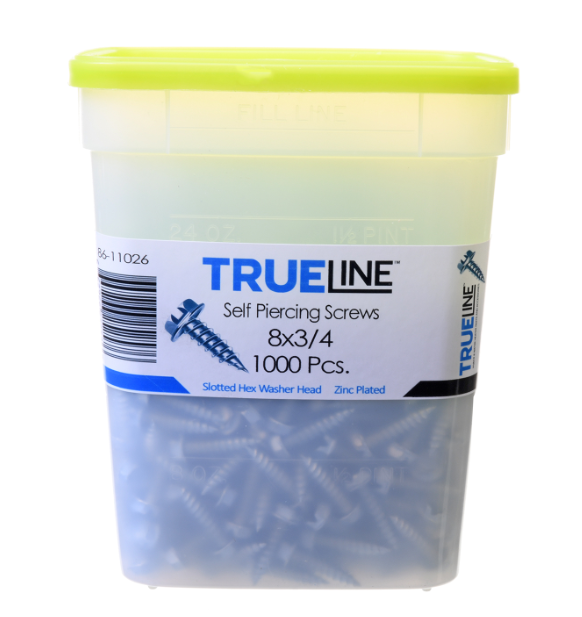 Trueline 86-11006-MPK Sharp Point Sheet Metal Screws Size 8 3/4 (length) 1/4 (Head) 1000pk