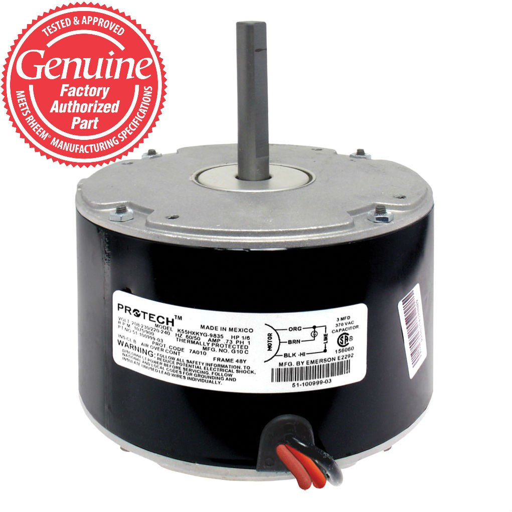 Rheem Protech 51-100999-03 Condenser Motor 1/6 HP 1075 RPM 1 SPD 208-230/1/50-60