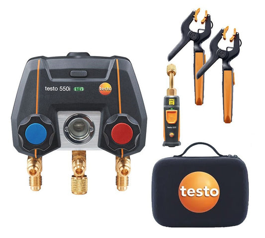Testo 550i App Operated Manifold with Wireless Temp Probes, Vacuum Probe and Case
