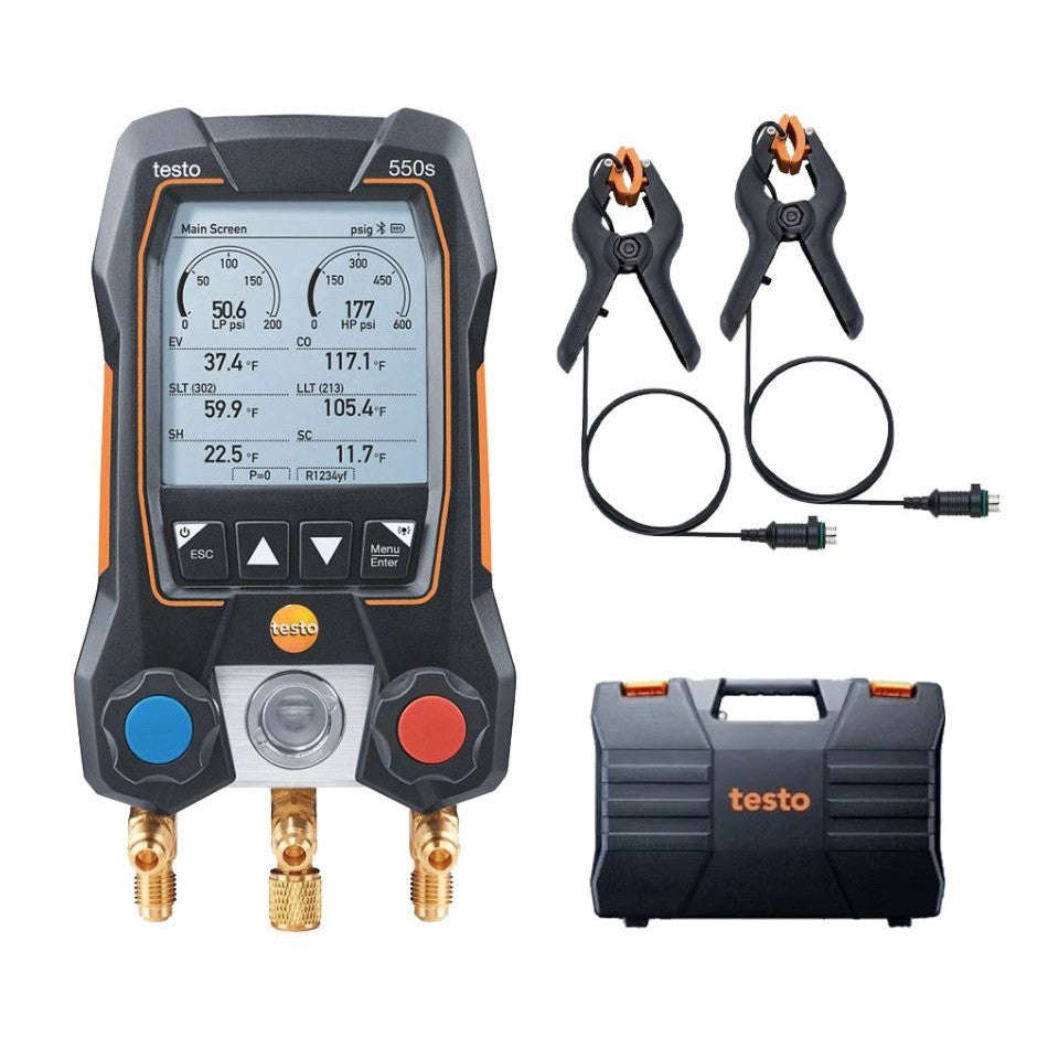 Testo 550s Smart Digital Manifold with Wired Temp Probes and Case