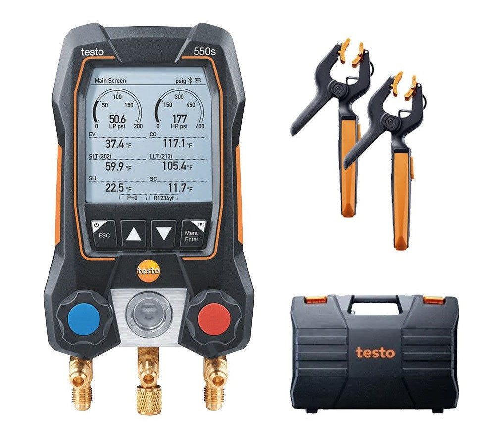 Testo 550s Smart Digital Manifold with Wireless Temp Probes and Case