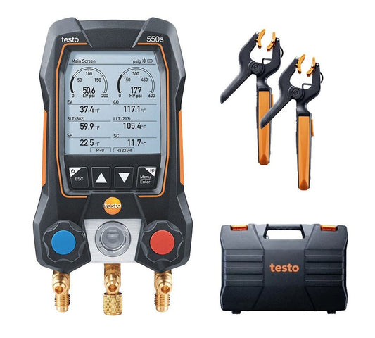 Testo 550s Smart Digital Manifold with Wireless Temp Probes and Case