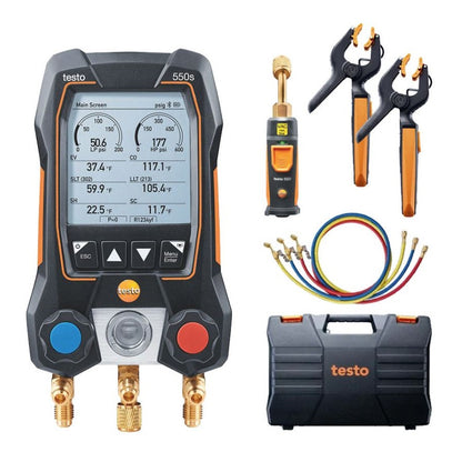 Testo 550s Smart Digital Manifold, Wireless Vacuum and Temp Probes, Hoses, Case