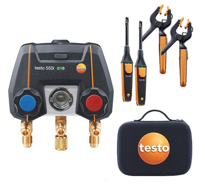 Testo 550i App Operated Manifold with Wireless Temp Probes and Thermohygrometers