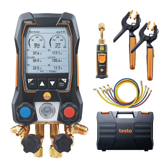 Testo 557s Smart Digital Manifold, Wireless Temp Probes, Vacuum, Hoses and Case