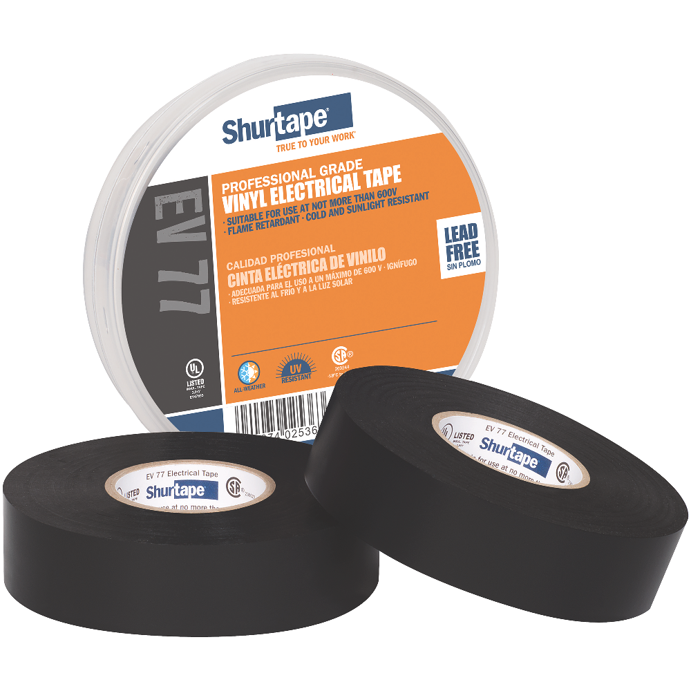 Shurtape EV 77 Professional Grade, Black Electrical Tape, Case of 100