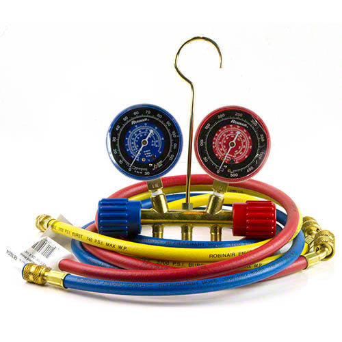 Robinair 40194 2-Way Brass Manifold Gauge w/ 60" Hoses R22/R134A/R404A