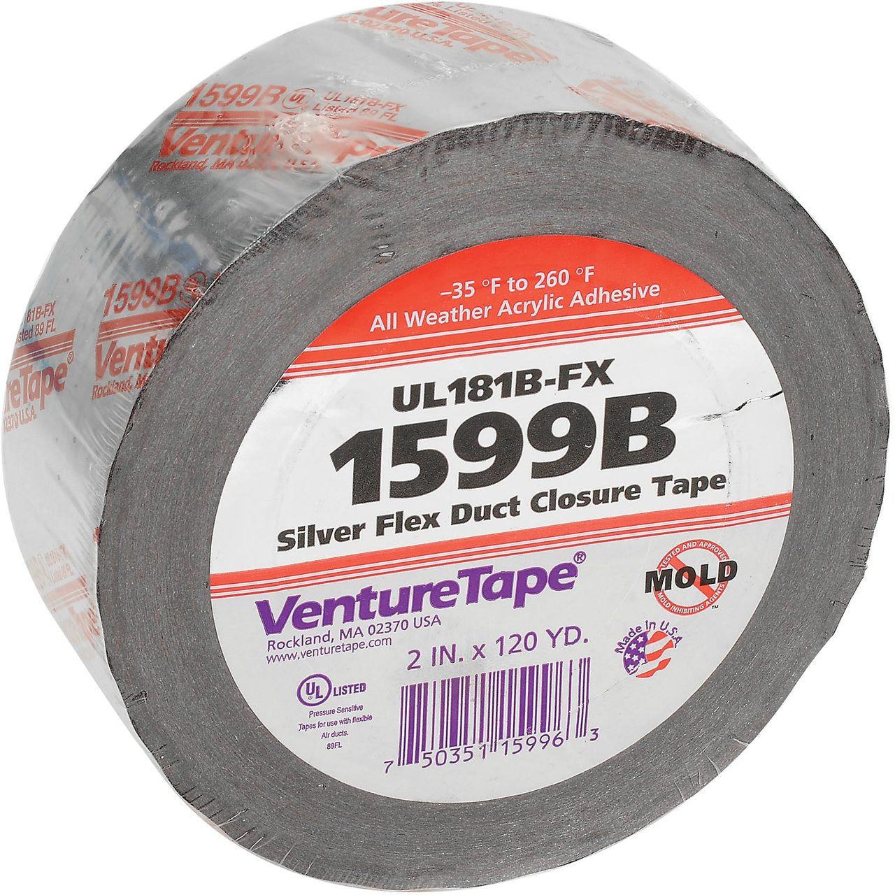 3M VentureTape UL181B-FX FlexDuct Tape 2 IN x 120 Yds