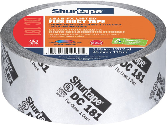 Shurtape DC 181 Listed/Printed Film Tape, 48mm x 110m, Metalized, Pack of 24