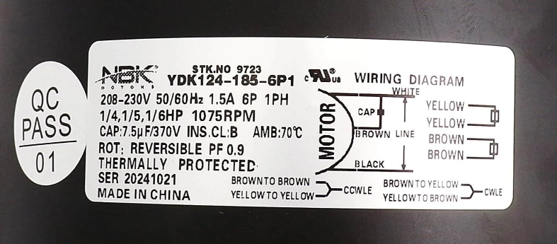 NBK-20222 MULTI PURPOSE MOTOR 208-230V, 1075 RPM 9723