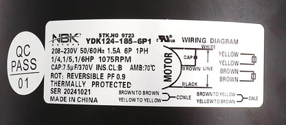 NBK-20222 MULTI PURPOSE MOTOR 208-230V, 1075 RPM 9723