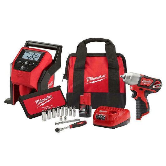 Milwaukee 2463-21RS M12 12V 3/8" Cordless Impact Wrench and Inflator Combo Kit