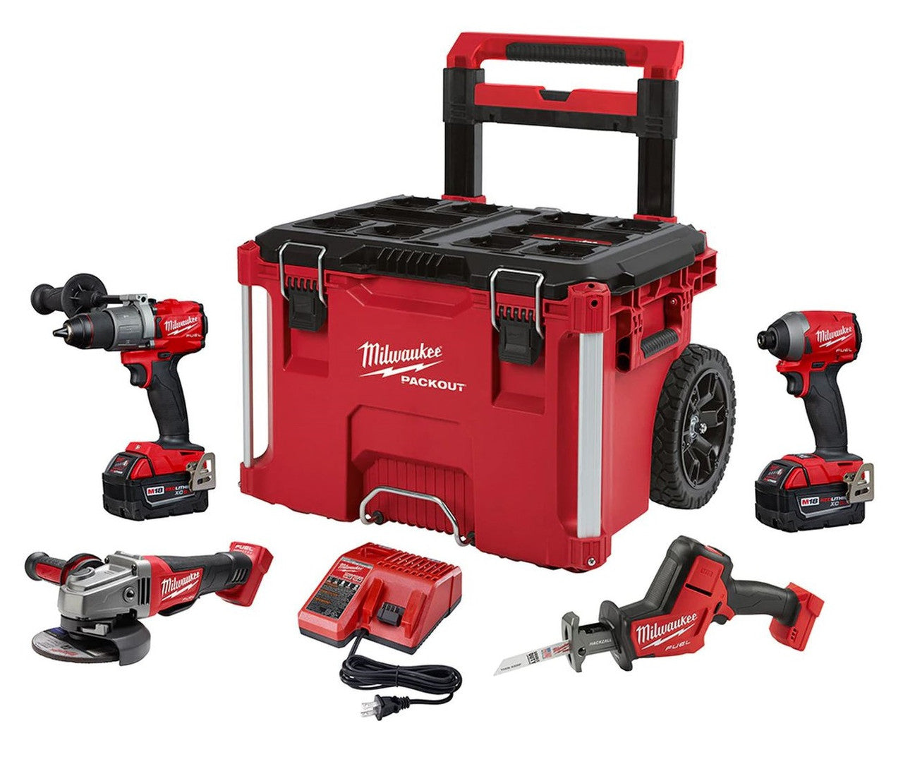 Milwaukee M18 FUEL 4 Tool Combo Kit, PACKOUT Rolling Toolbox & Charger 2997-24PO