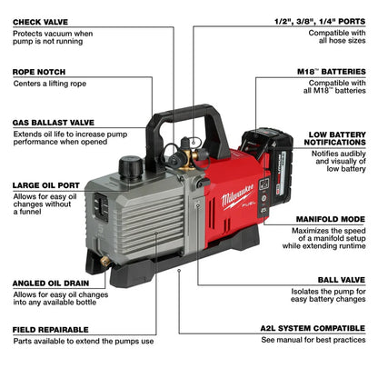 Milwaukee 2941-21 M18 FUEL 5-CFM Vacuum Pump 8.0Ah Kit