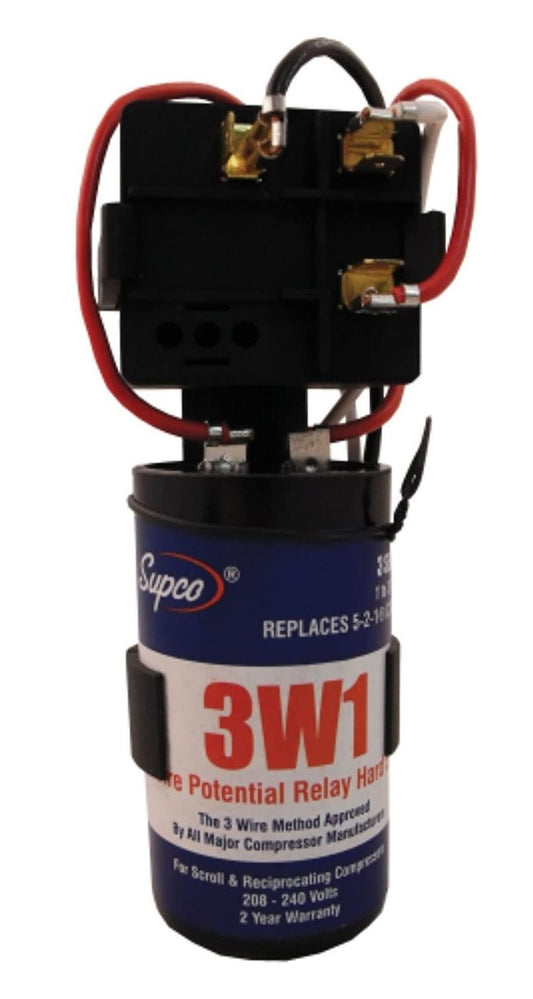 Supco 3W1 Hard Start Kit 1 to 3 Tons Potential Relay Start Capacitor 208-240V, 35 Amps