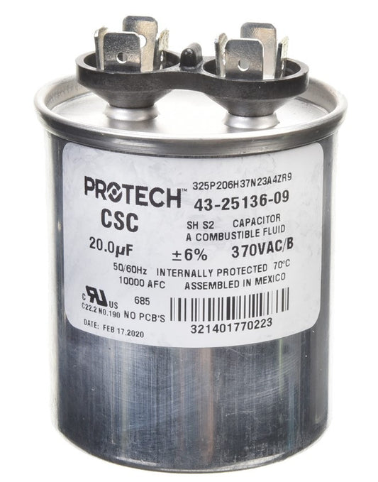 Rheem 43-25136-09 Capacitor - 20/370 Single Round