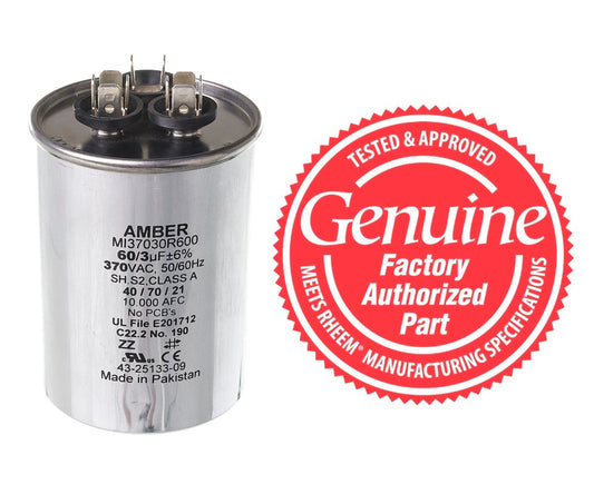 Rheem 43-25133-09 Dual Round Capacitor 60 + 3 MFD x 370V Dua