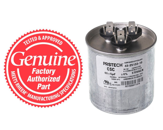 Rheem 43-25133-10 Dual Round Capacitor 60 + 5 MFD x 370V