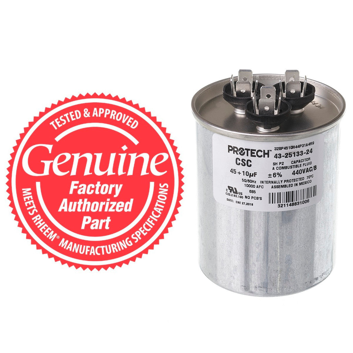Rheem 43-25133-24 Dual Round Capacitor 45 + 10 MFD x 440V