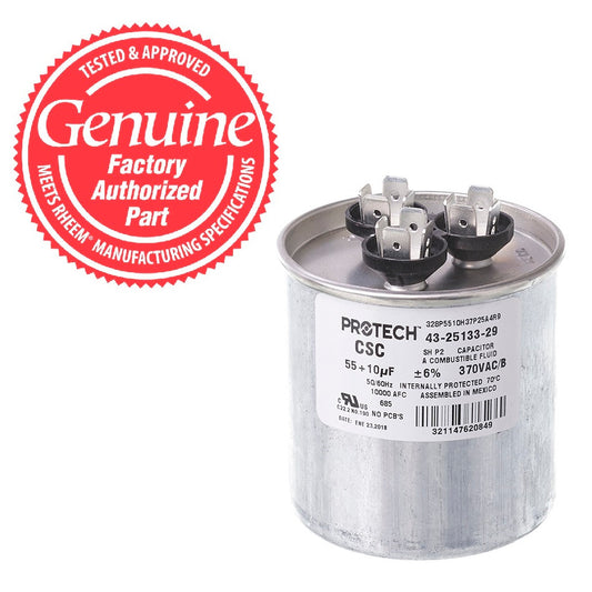 Rheem 43-25133-29 Dual Round Capacitor 55 + 10 MFD x 370V