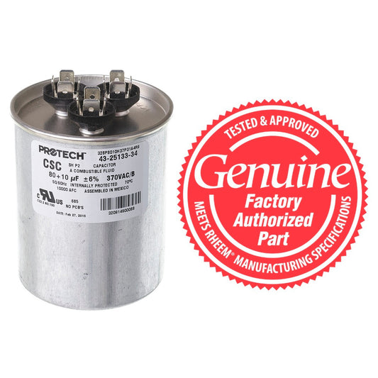 Rheem 43-25133-34 Dual Round Capacitor 80 + 10 MFD x 370V