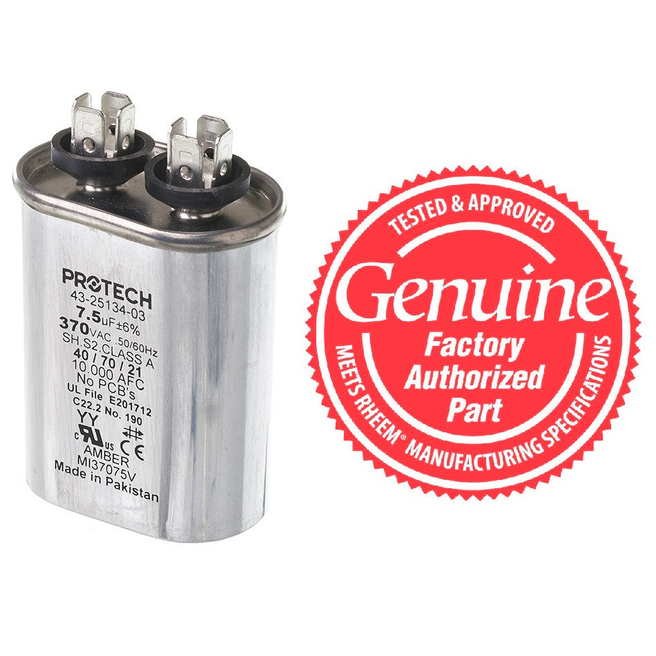 Rheem 43-25134-03 Oval Capacitor 7.5 MFD x 370V