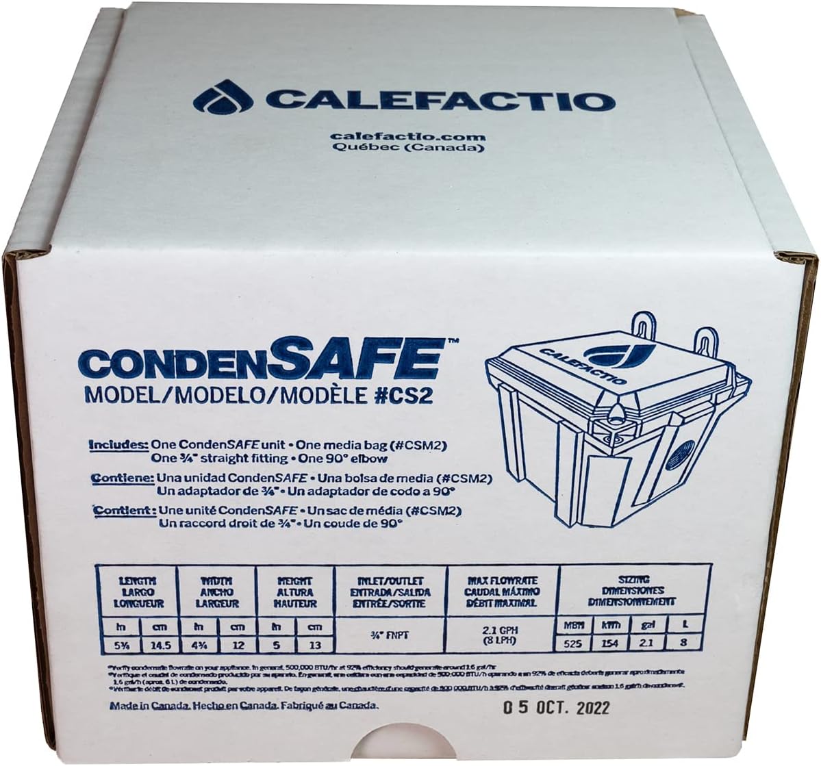 Calefactio CondenSAFE CS2 500000 btu/hr Condensate Neutralizer for Residential Condensing Gas Boiler