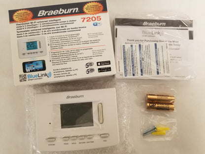 Braeburn 7205 Smart Wi-Fi 7 Day 5-2 or Non Programmable conventional or heat pump Thermostat 3H/2C