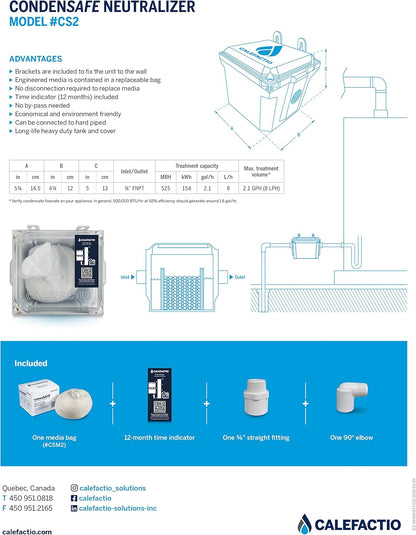 Calefactio CondenSAFE CS2 500000 btu/hr Condensate Neutralizer for Residential Condensing Gas Boiler