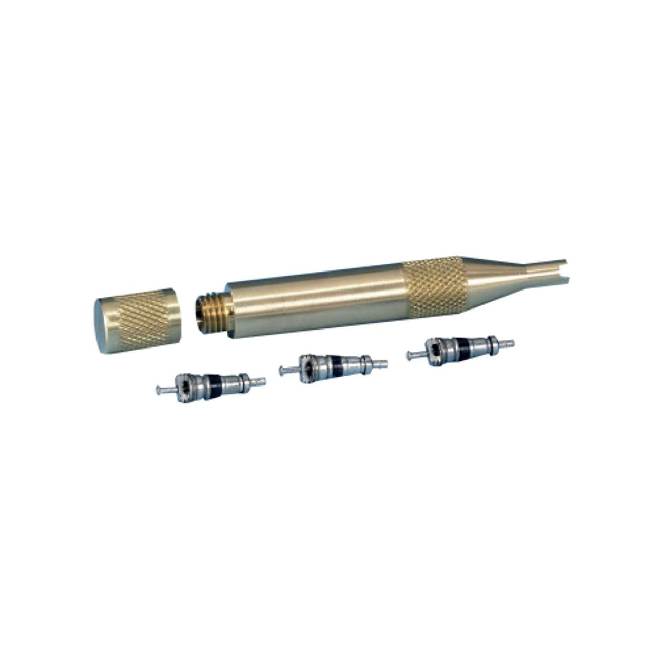 Supco Brass Valve Core Container, Wrench and 3 Cores