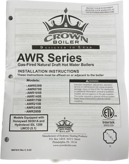 Velocity Boiler 301604 Awr-Natural Gas to Liquid Propane Conversion Kit