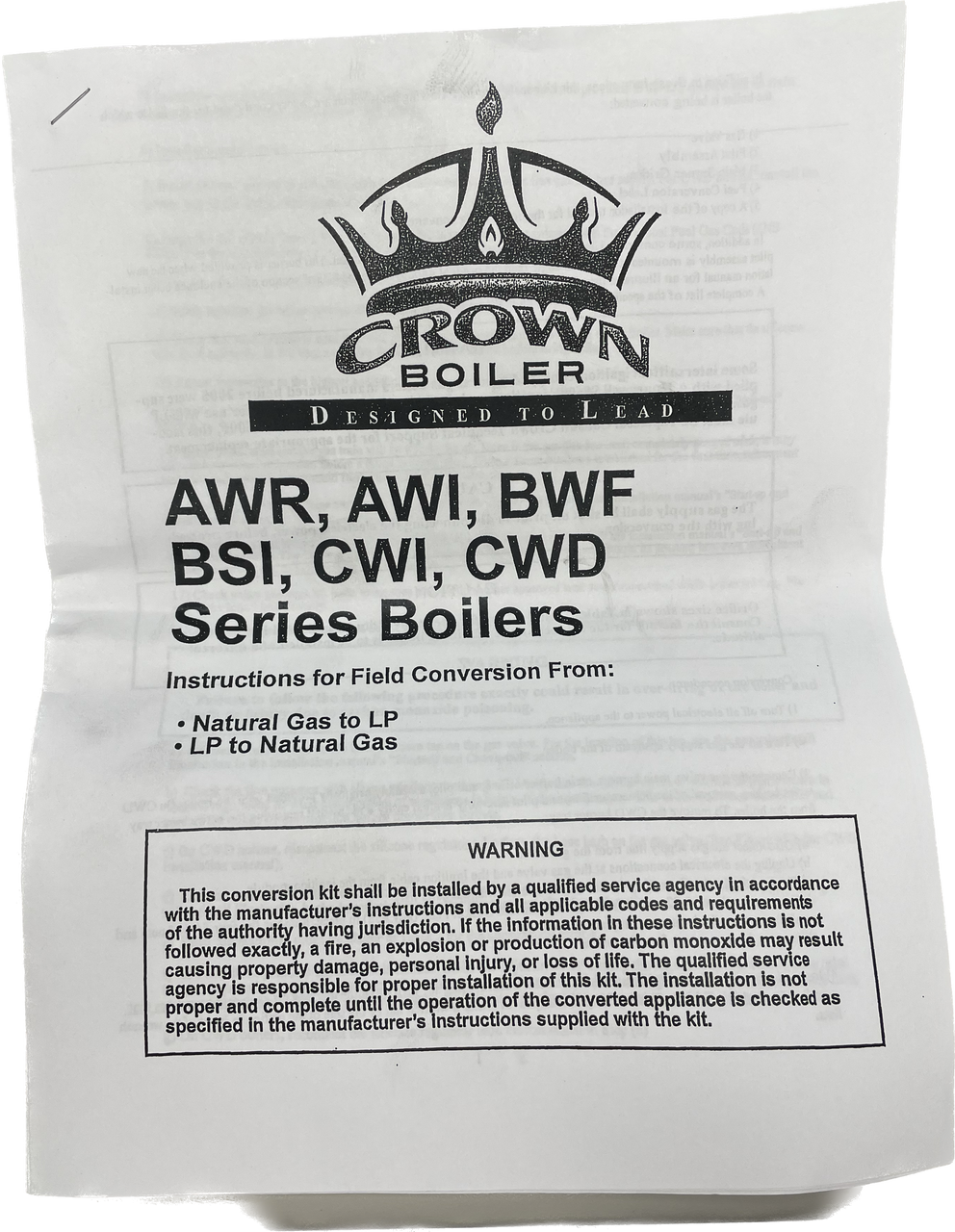 Velocity Boiler 301604 Awr-Natural Gas to Liquid Propane Conversion Kit