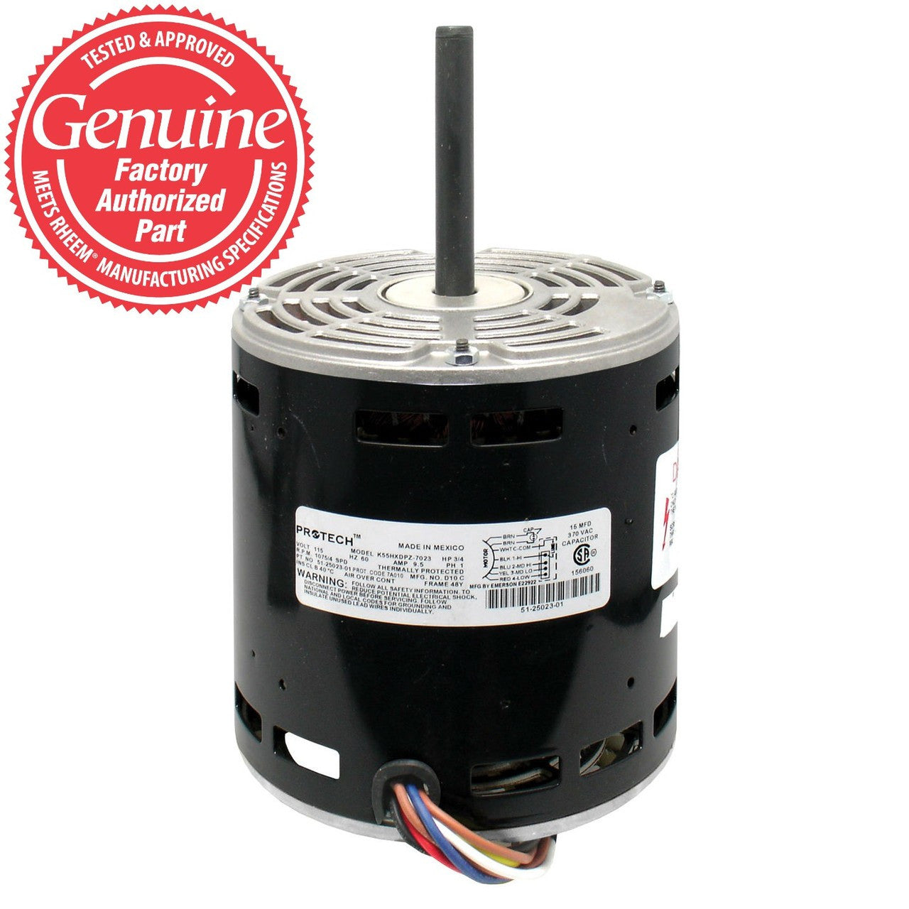 Rheem Protech 51-25023-01 Blower Motor 3/4 HP 1075 RPM 4 SPEED