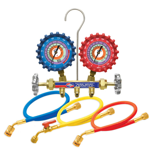 Uniweld QAL5SMEZ 2 Valve Manifold R22/R404A/R134a 5' EZ-Turn Anti-Blowback Hoses