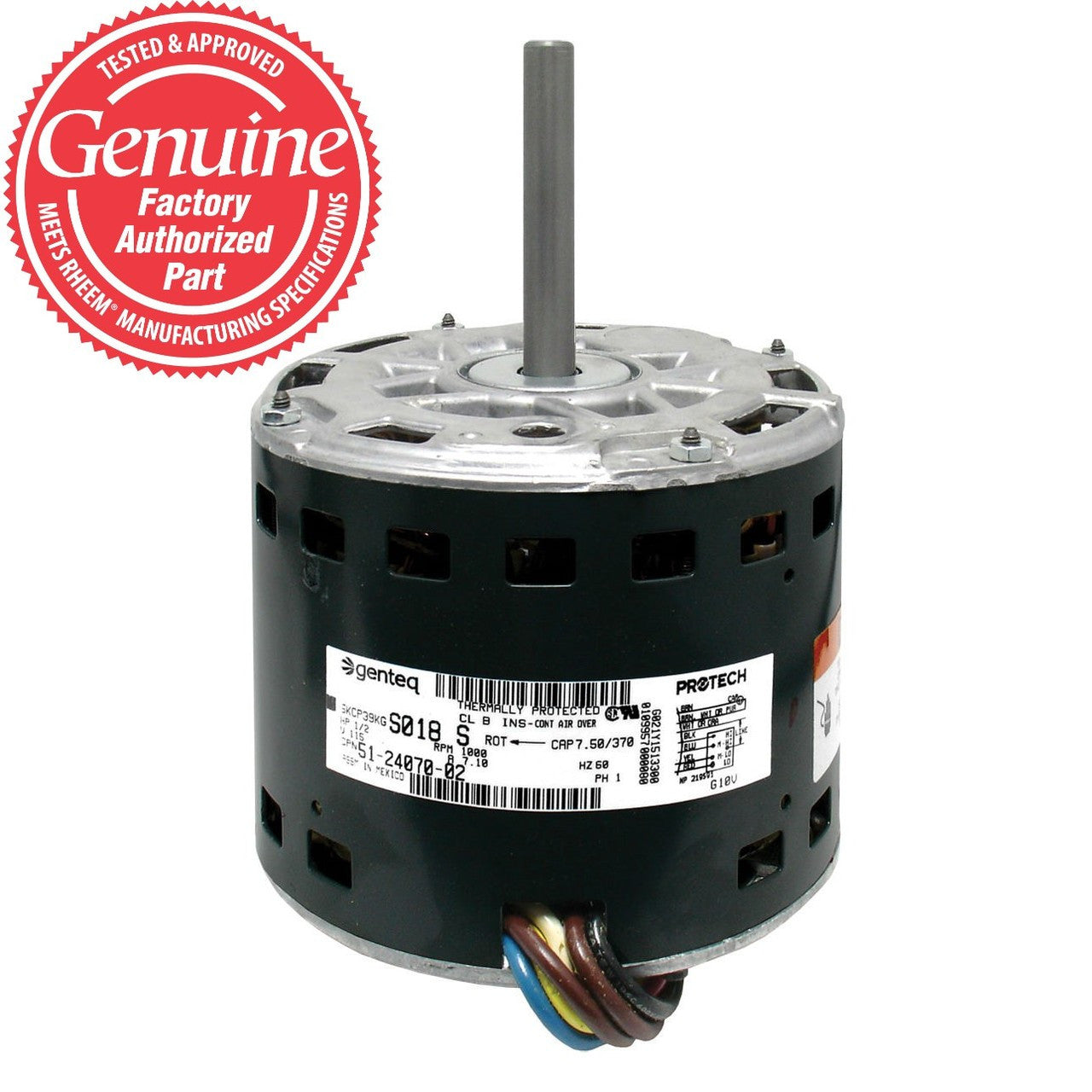 Rheem Protech 51-24070-02 Blower Motor 1/2 HP 1075 RPM 4 SPD