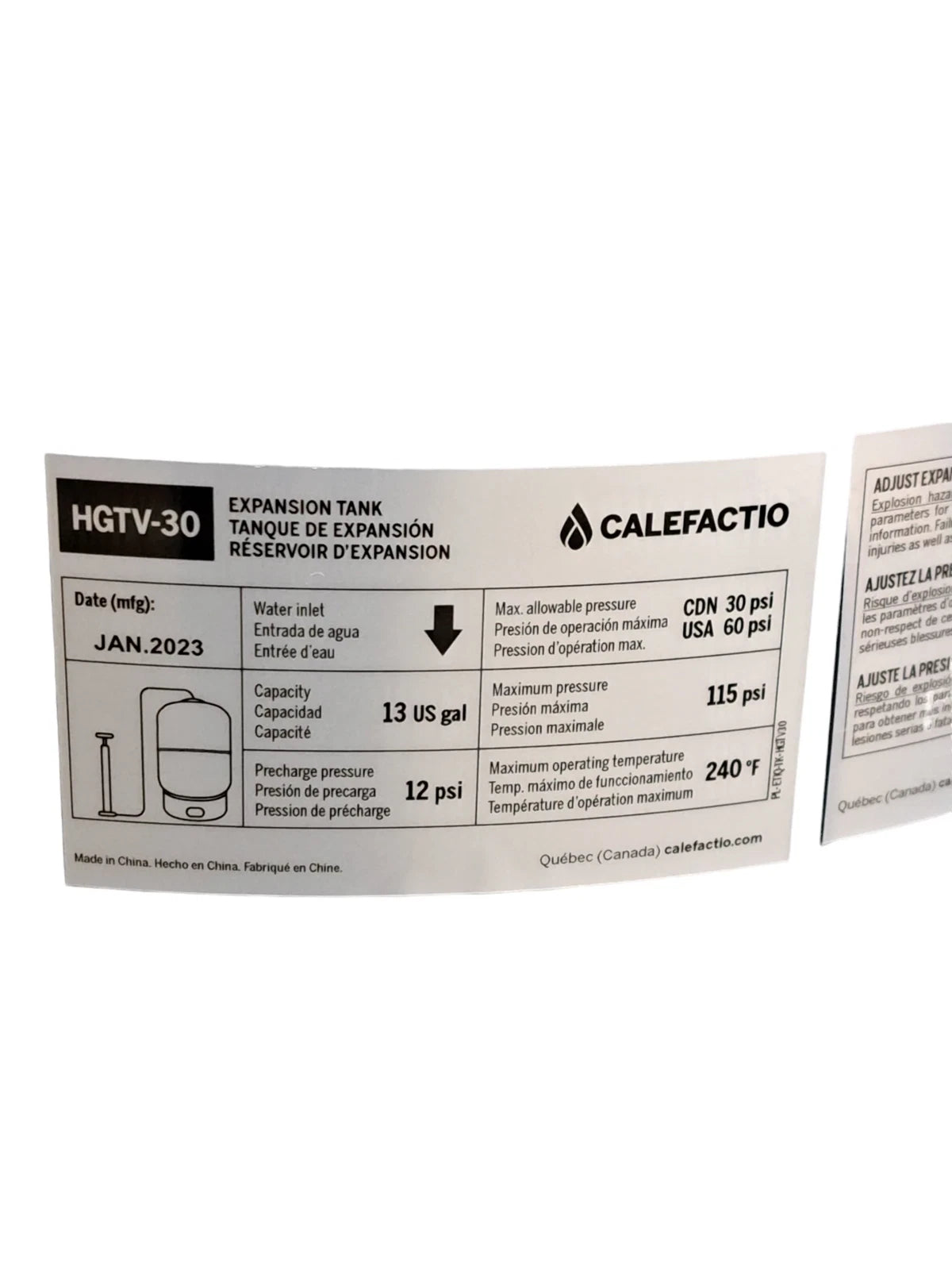 Calefactio HGTV30 Expansion Tank (13 gal)